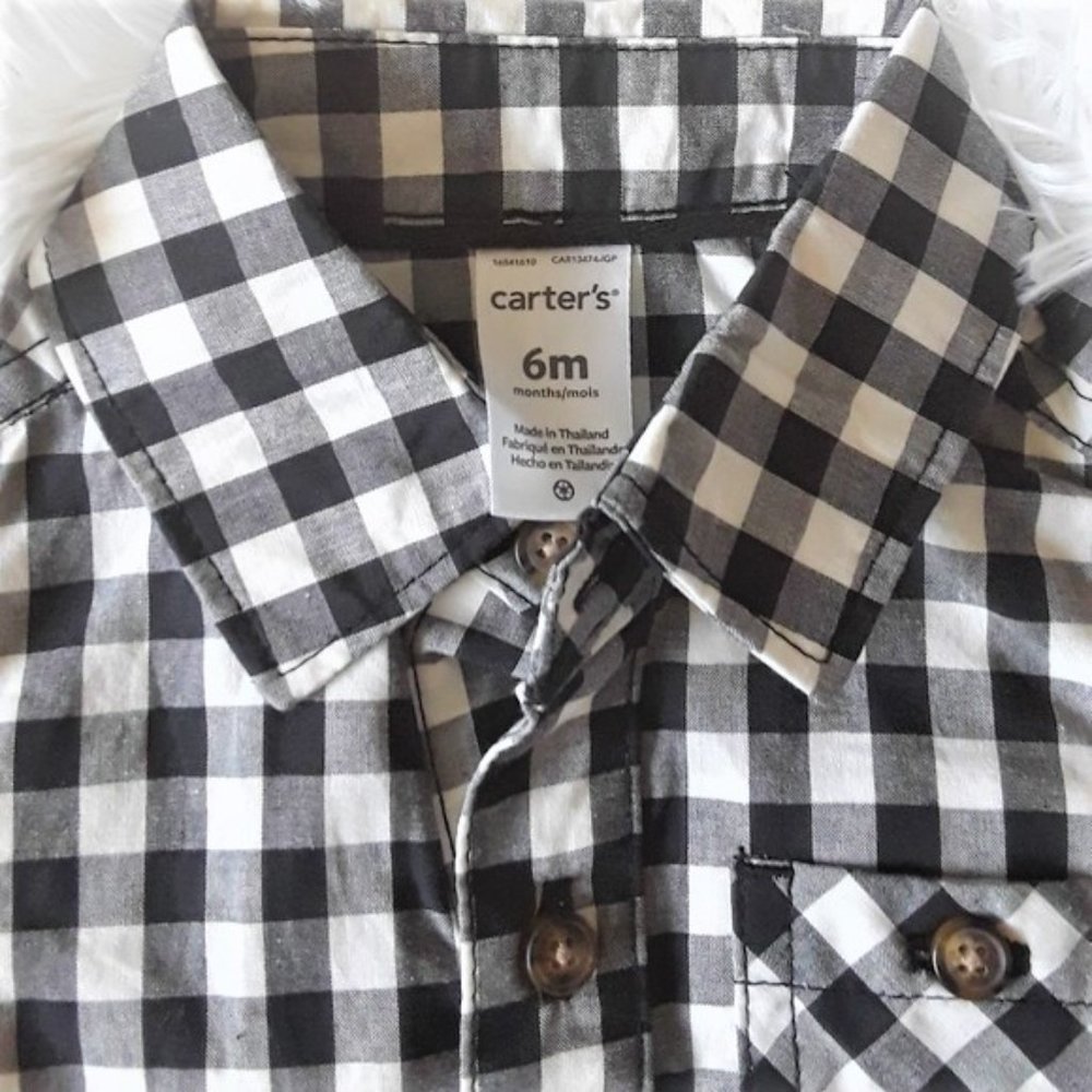 CARTER'S Gingham Button-Front Romper 6 Months NWOT - Picture 4 of 9